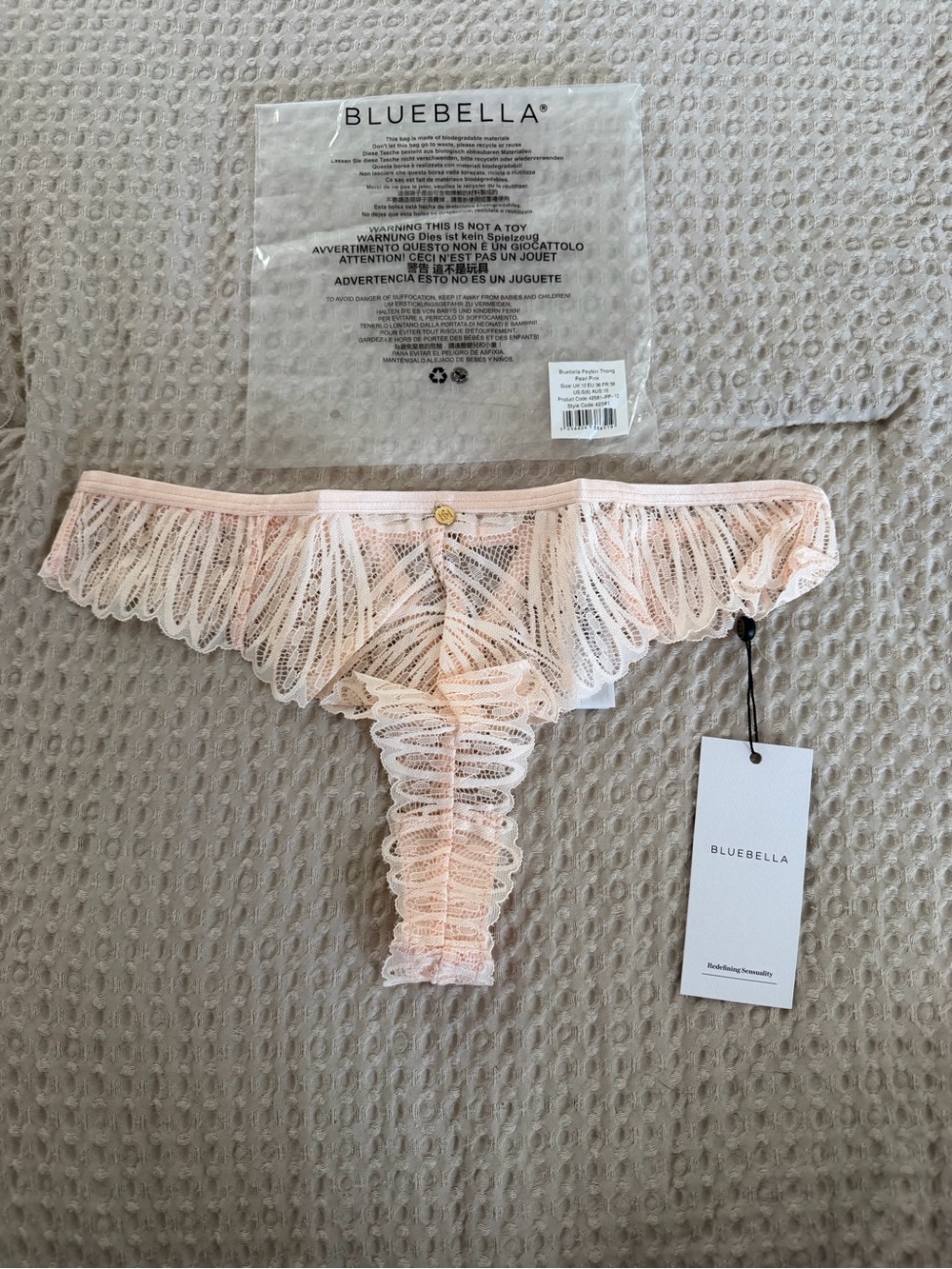 Bluebella Pale Pink Lace Thong with Scalloped Detail